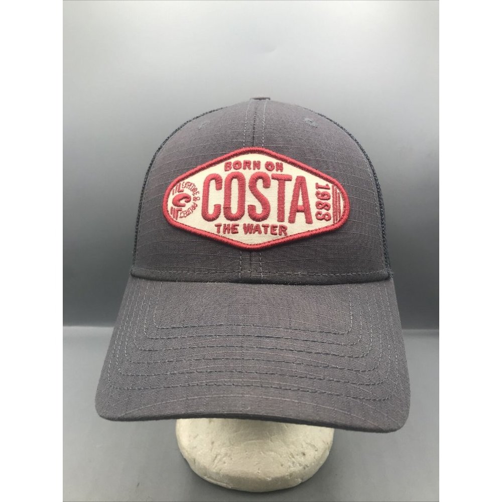 Costa Mens Gray & White Mesh Red Logo Snapback Hat Cap Baseball Fishing